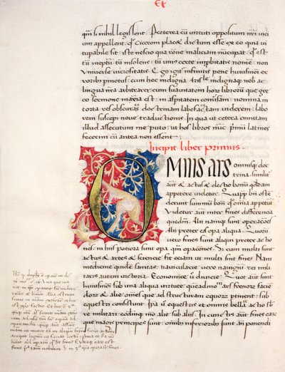 Ms.228、f.4v：アリストテレスの「ニコマチェスの倫理と政治」、1452年のページ 作： John Russell